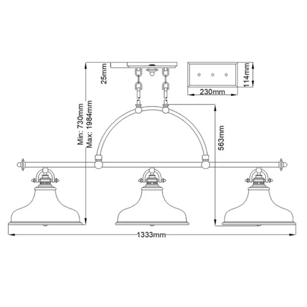 Duża lampa wisząca nad stół potrójna Emery XL srebrna