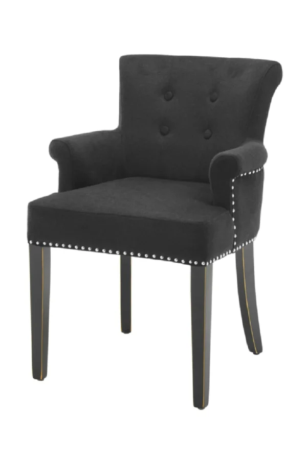 Krzesło tapicerowane z podłokietnikami, kołatką  i pinezkami Ring Black Armrest