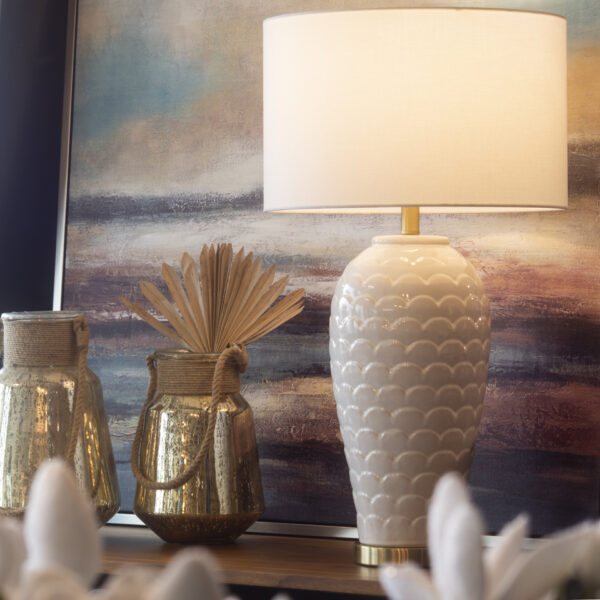 Lampa stołowa ceramiczna z abażurem biała Billie 74cm