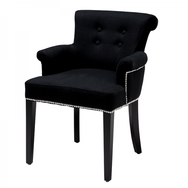 Krzesło tapicerowane z podłokietnikami, kołatką  i pinezkami Ring Black Armrest