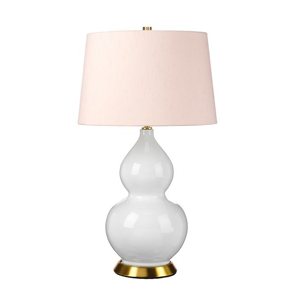 Biała lampa ceramiczna z jasnoróżowym abażurem Gloria