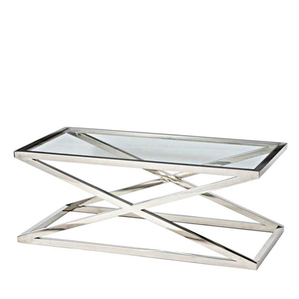 Nowoczesny stolik kawowy ze stali nierdzewnej srebrny Criss Cross modern glamour
