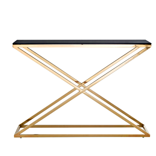 Nowoczesna konsola ze stali nierdzewnej złota Criss Cross styl nowojorski modern glamour