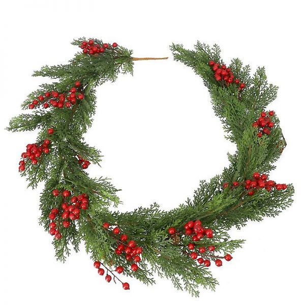Świąteczna girlanda zielona thuja z owocami  dł.180cm