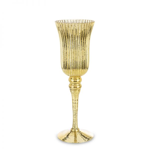 Złoty świecznik na nóżce szklany glamour 40cm