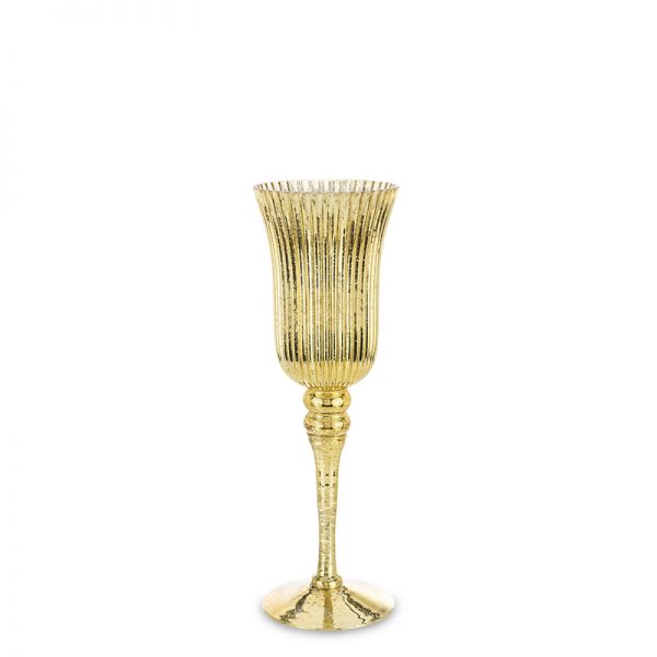 Złoty świecznik na nóżce szklany glamour 30cm