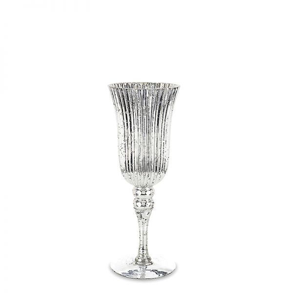 Srebrny świecznik na nóżce szklany glamour 30cm