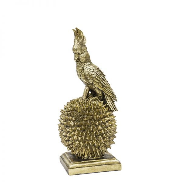 Figurka dekoracyjna Retro Papuga Złota na postumencie Gold Parrot