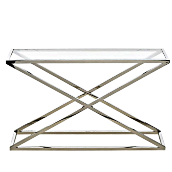 Nowoczesna konsola ze stali nierdzewnej srebrna Criss Cross styl nowojorski modern glamour
