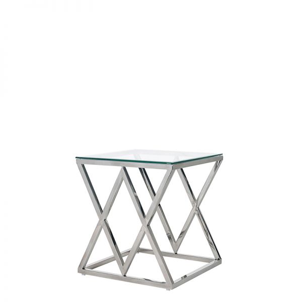 Nowoczesny stolik pomocniczy ze stali nierdzewnej srebrny Stella 55x55cm styl nowojorski, modern, glamour