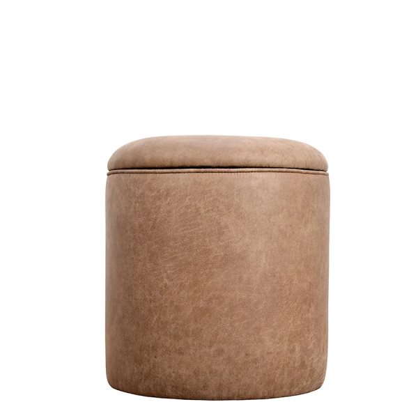 Nowoczesny okrągły puf tapicerowany Leather Cognac