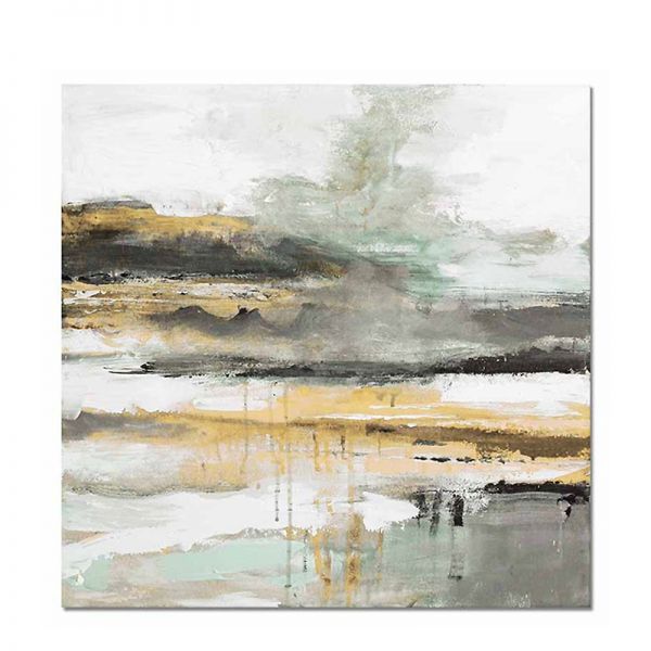 Obraz olejny Abstrakcja Grey&Green&Gold 90x90cm