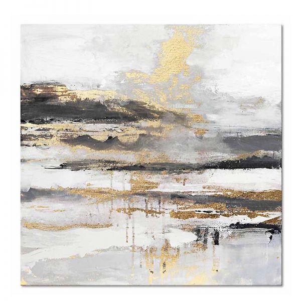 Obraz olejny na płótnie Abstrakcja White&Grey&Gold 90x90cm
