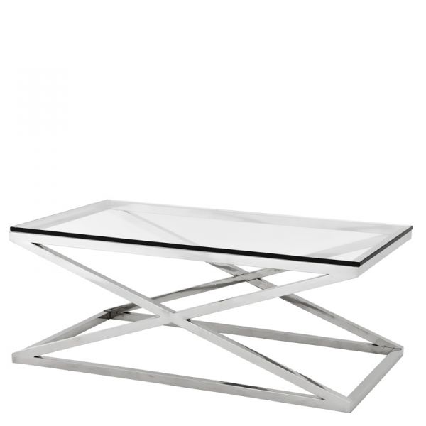 Nowoczesny stolik kawowy ze stali nierdzewnej srebrny Criss Cross modern glamour