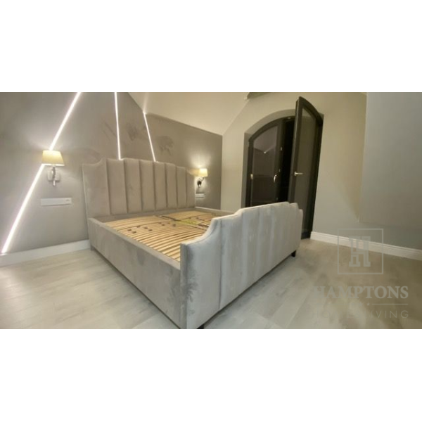 Łóżko tapicerowane glamour szare pikowane pionowo Lucy II