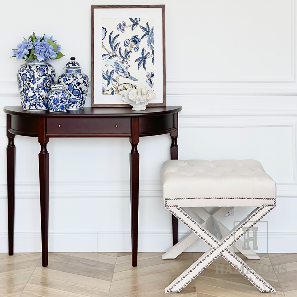 Konsola drewniana z szufladą Camila 100cm ciemny orzech styl hampton