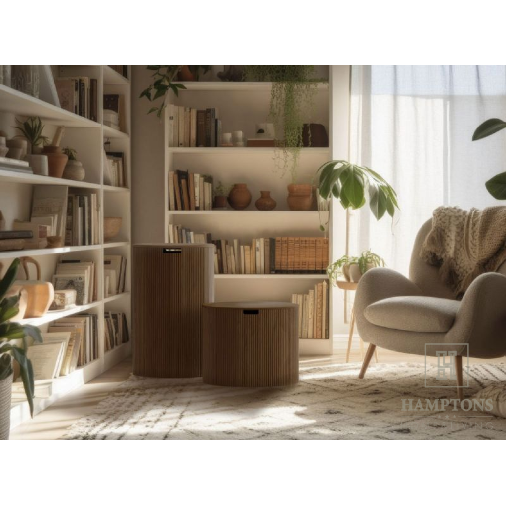 Drewniane ryflowane stoliki kawowe Modern Farmhouse Danny Set